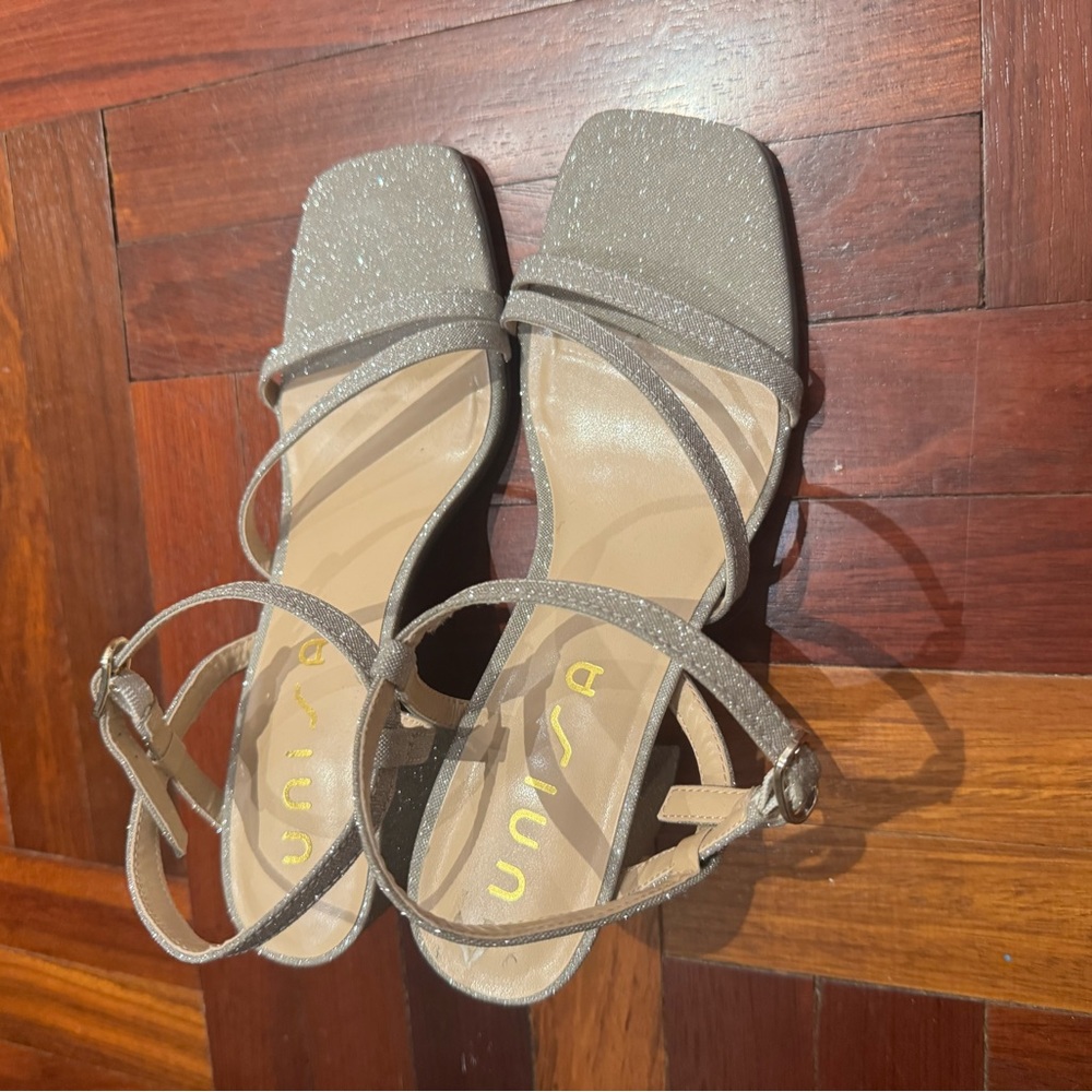 Unisa Gray Glitter Strappy Heels